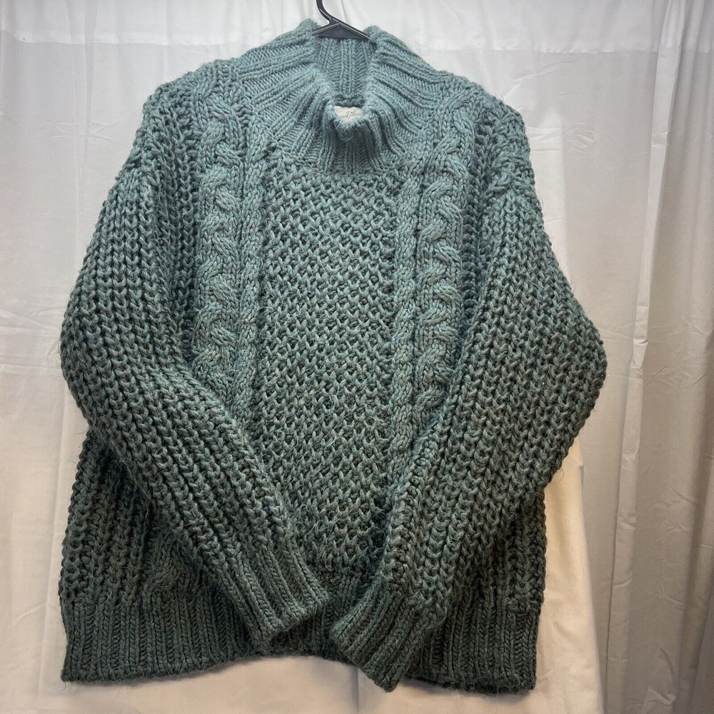 Universal Thread Womens S Teal Blue Chunky Cable Knit Mock Neck Sweater‎ Cozy